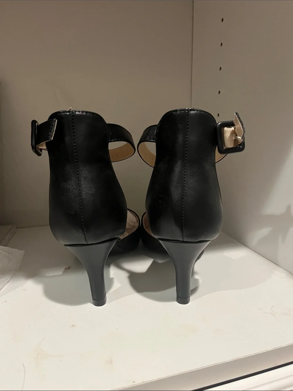 Black Pointed Ankle-Strap Heels with Cushioned Insole